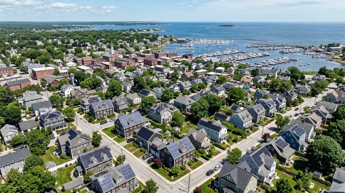 Rhode Island neighborhood with solar panels