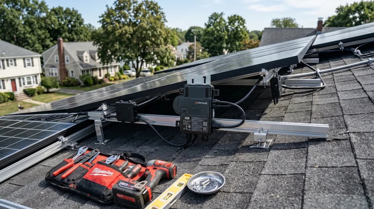 Solar panel installation on a Rhode Island roof