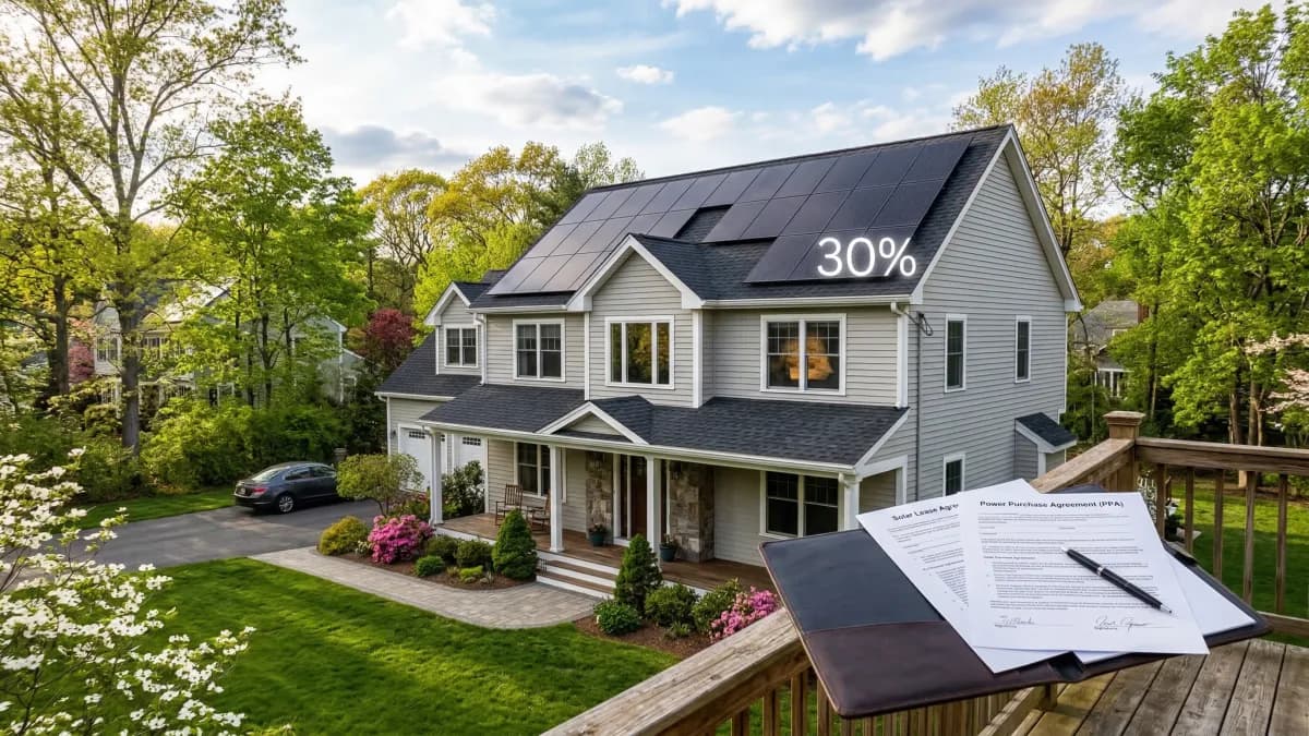 Solar panels on Massachusetts home with lease and PPA financing documents