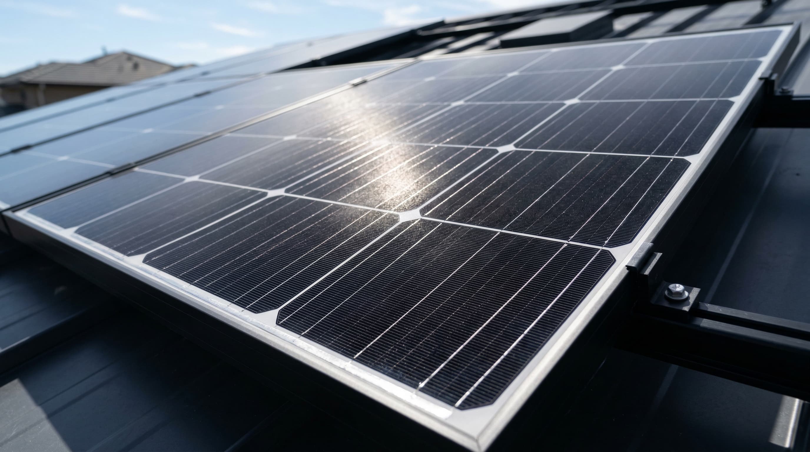 High-efficiency solar panels close-up