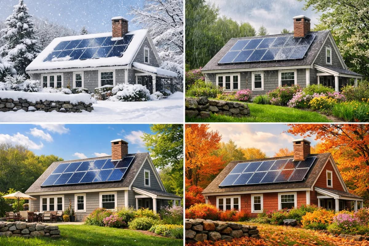 Solar panels through four New England seasons