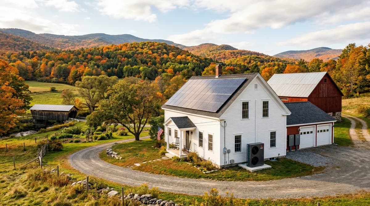 Vermont home with solar panels, heat pump, and battery storage