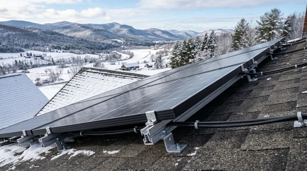 Solar panel installation on a Vermont home roof