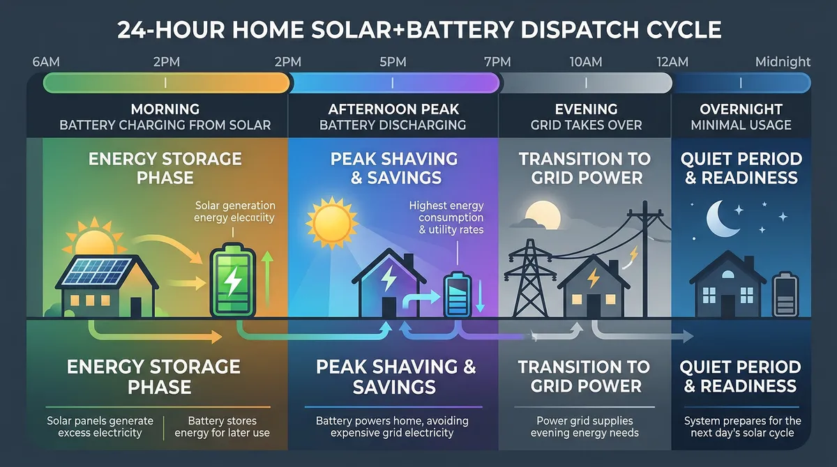 24-hour battery dispatch cycle showing charge and discharge patterns
