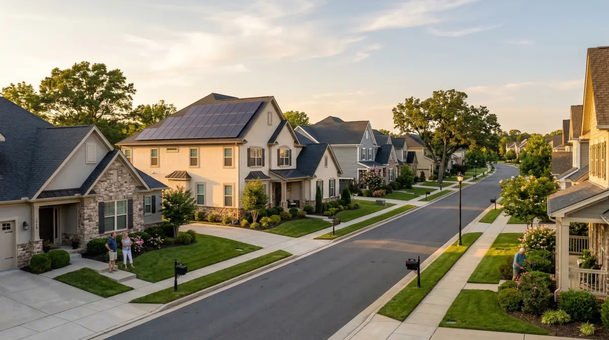 Suburban neighborhood with solar panels - HOA solar rights