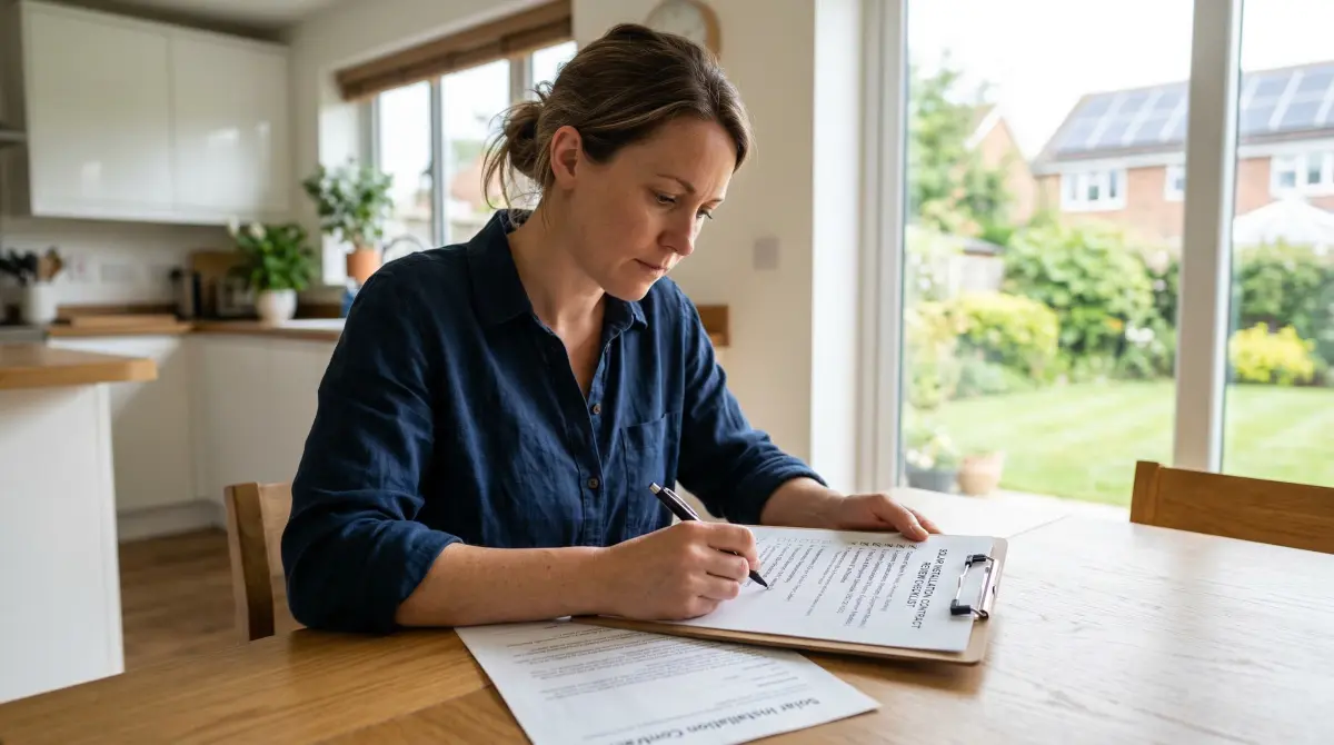 Homeowner reviewing solar installation contract checklist