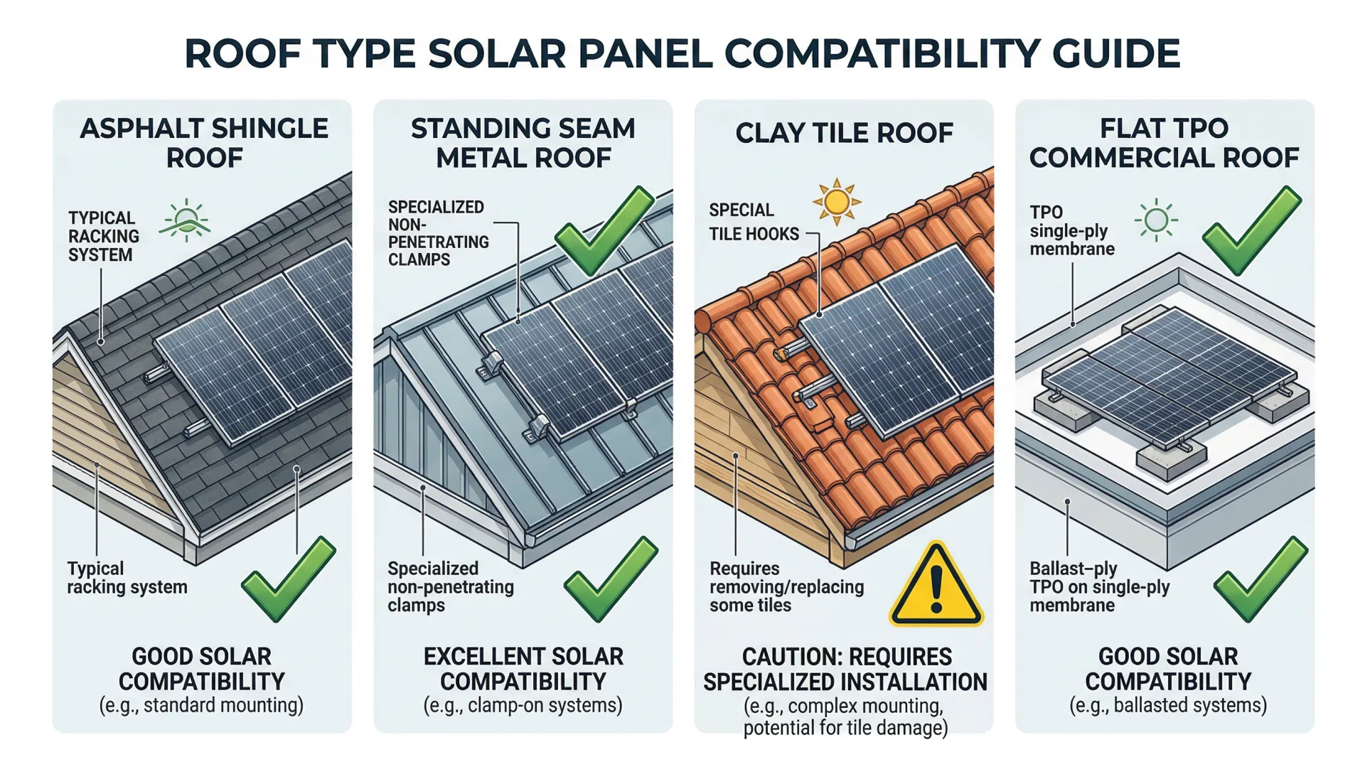Comparison of different roof materials for solar panel installation compatibility