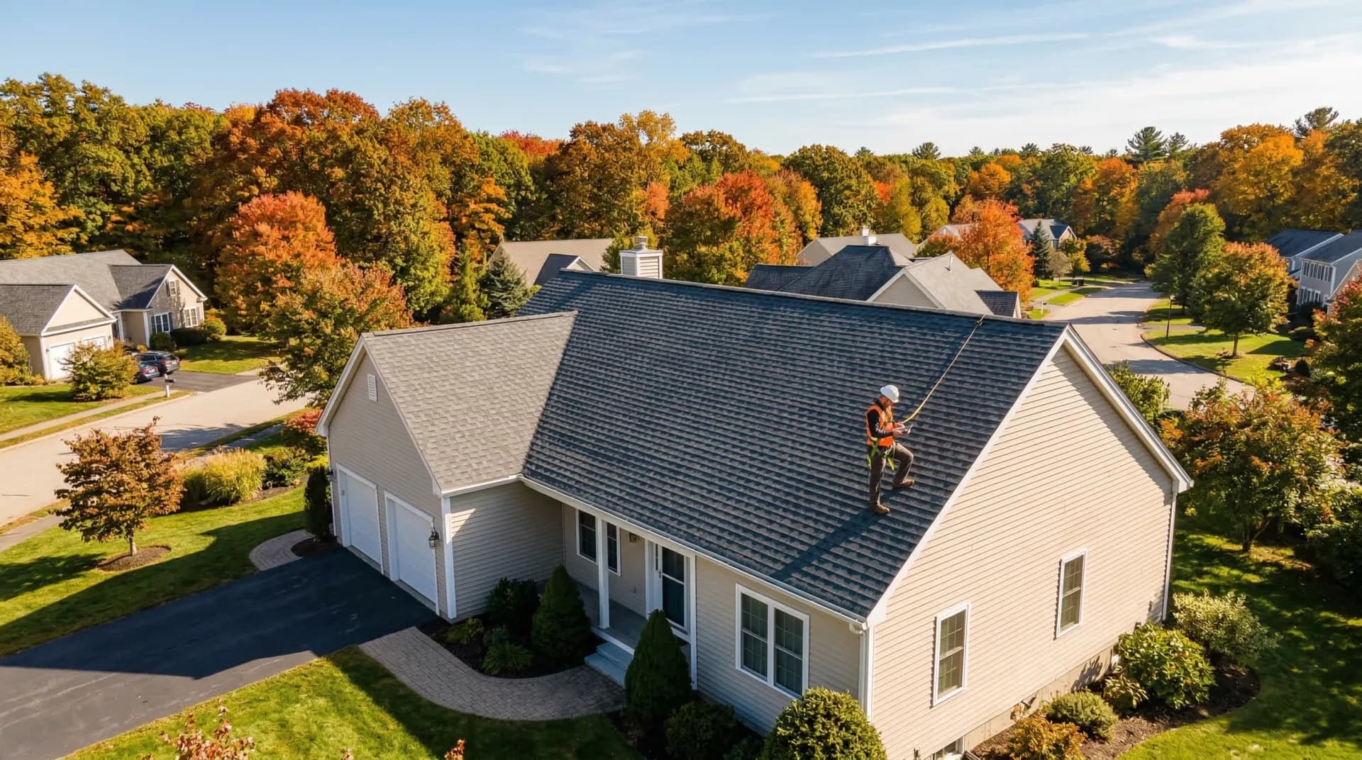 Residential roof being inspected for solar panel installation readiness