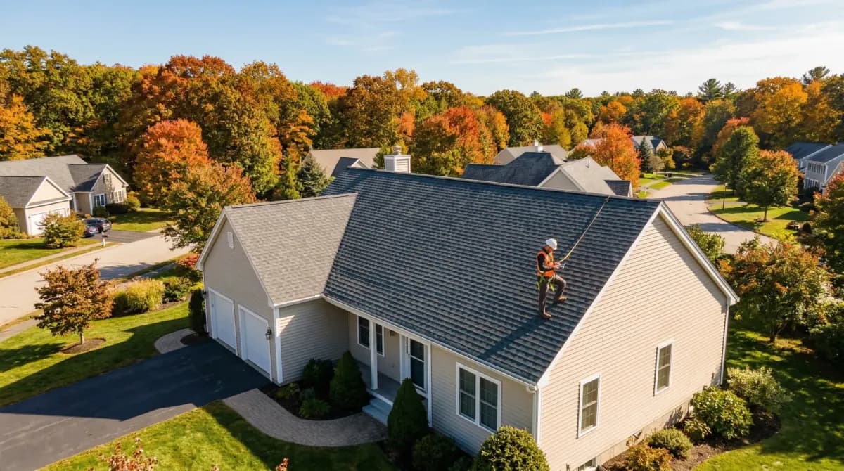 Residential roof being inspected for solar panel installation readiness
