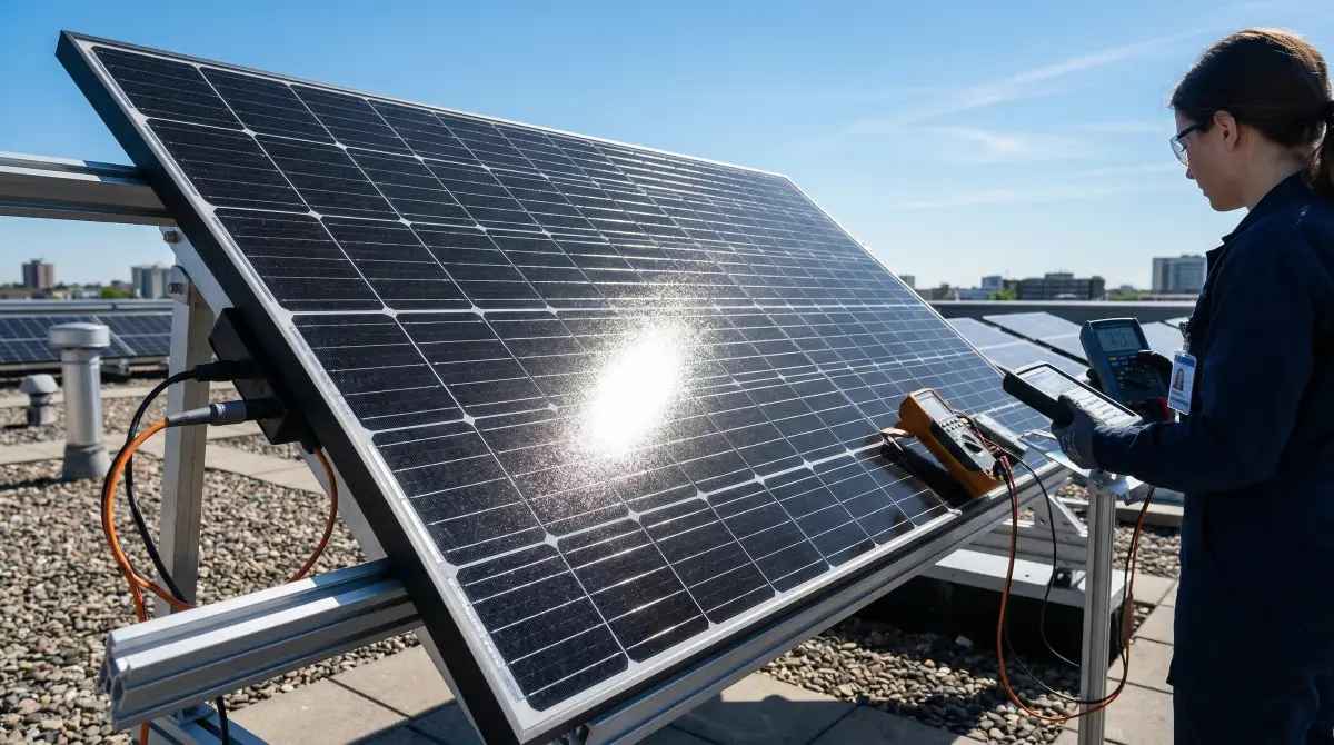 Close-up of a high-efficiency monocrystalline solar panel showing uniform black cell structure