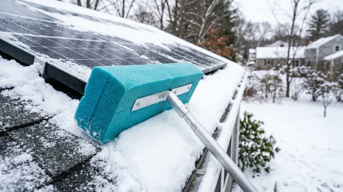 Soft foam-head snow rake tool for safe solar panel snow removal