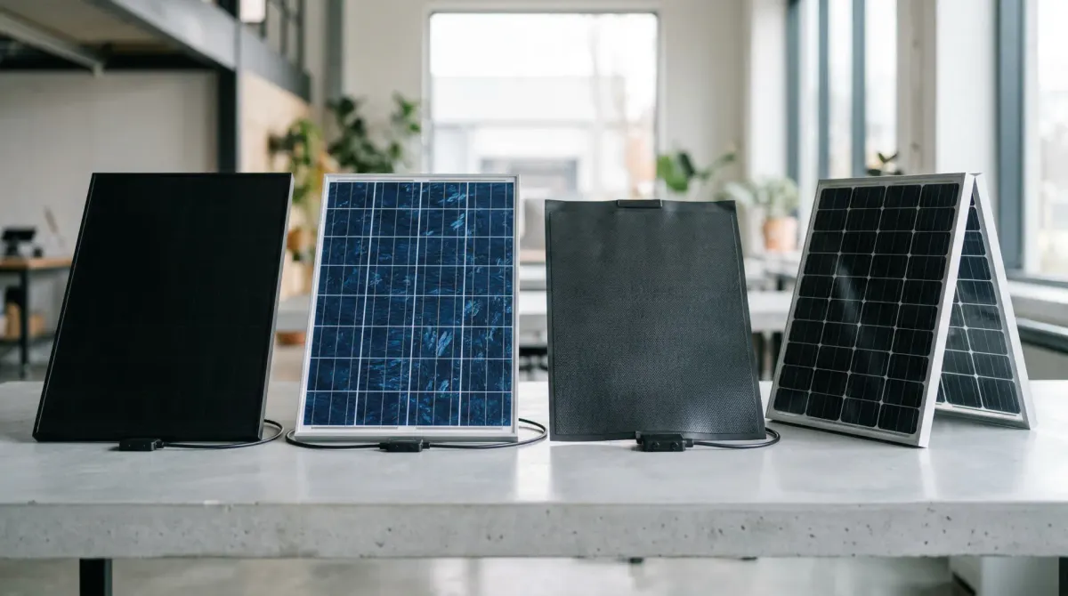 Four types of solar panels compared side by side