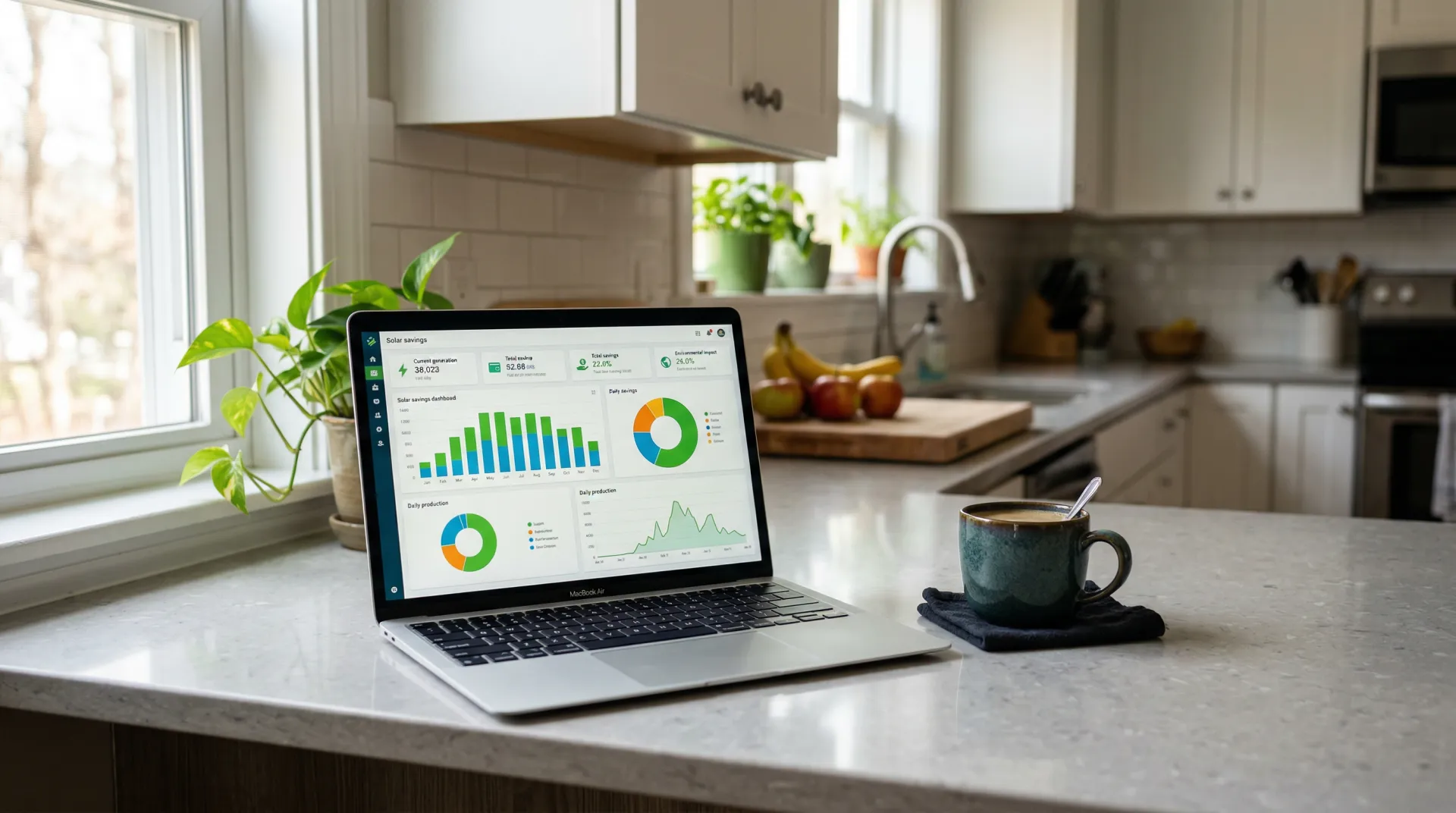 Laptop showing solar savings calculator dashboard in Massachusetts home