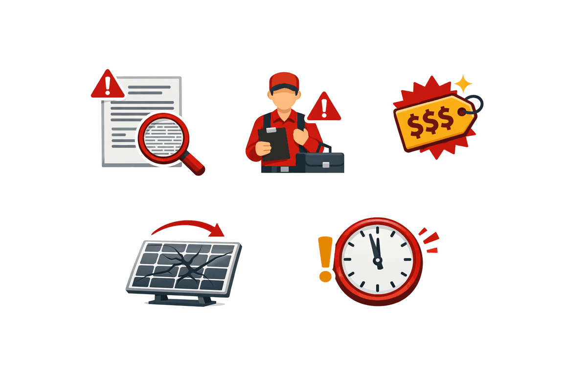 Solar panel scam red flags infographic