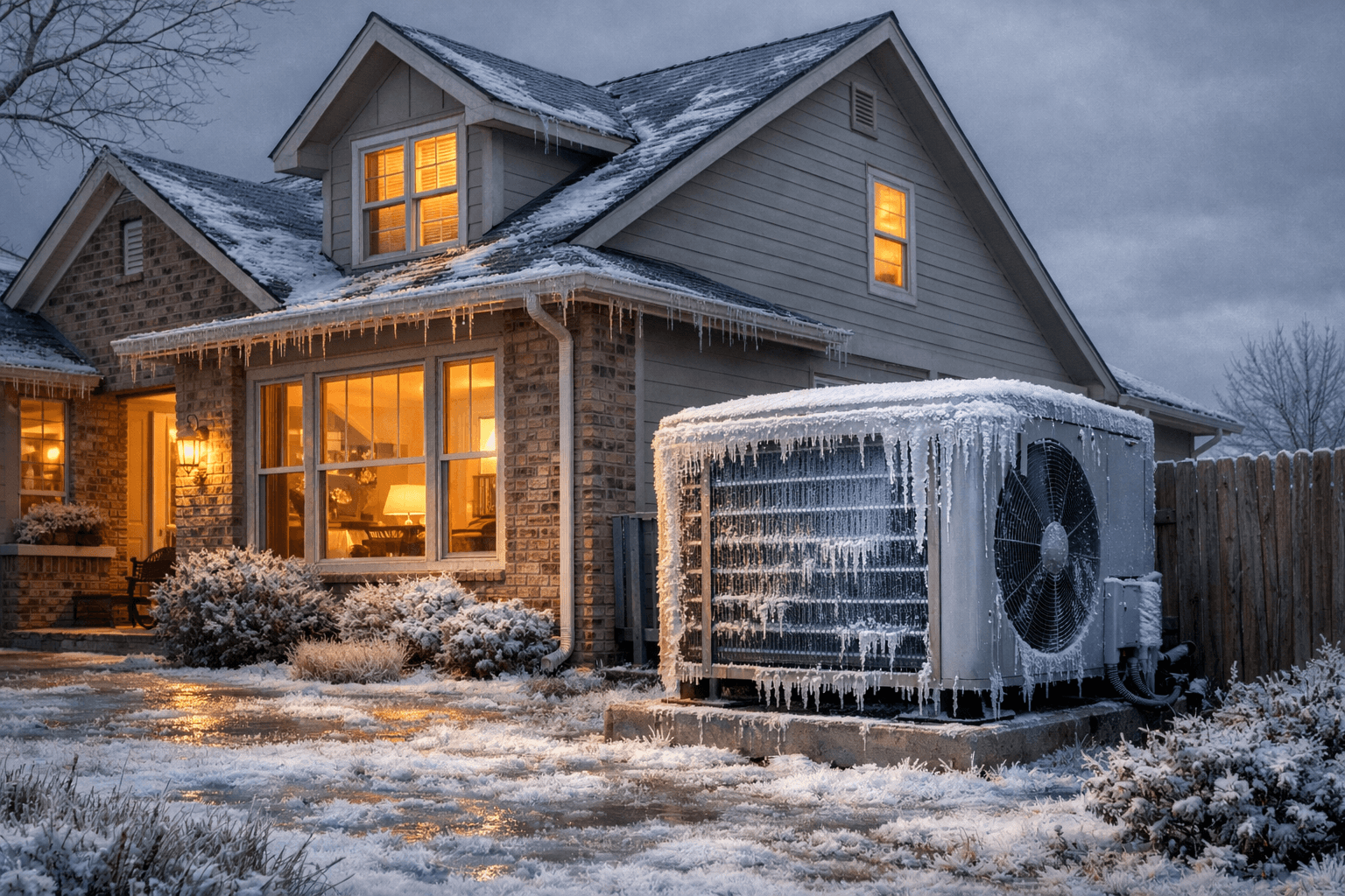 Texas home heat pump system with auxiliary heat backup during winter cold snap