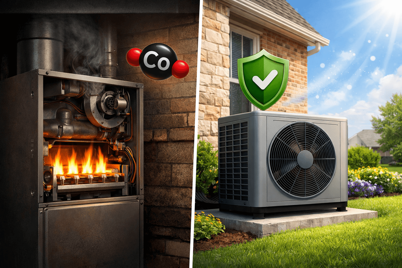 Family in a safe Texas home with heat pump system - no carbon monoxide risk