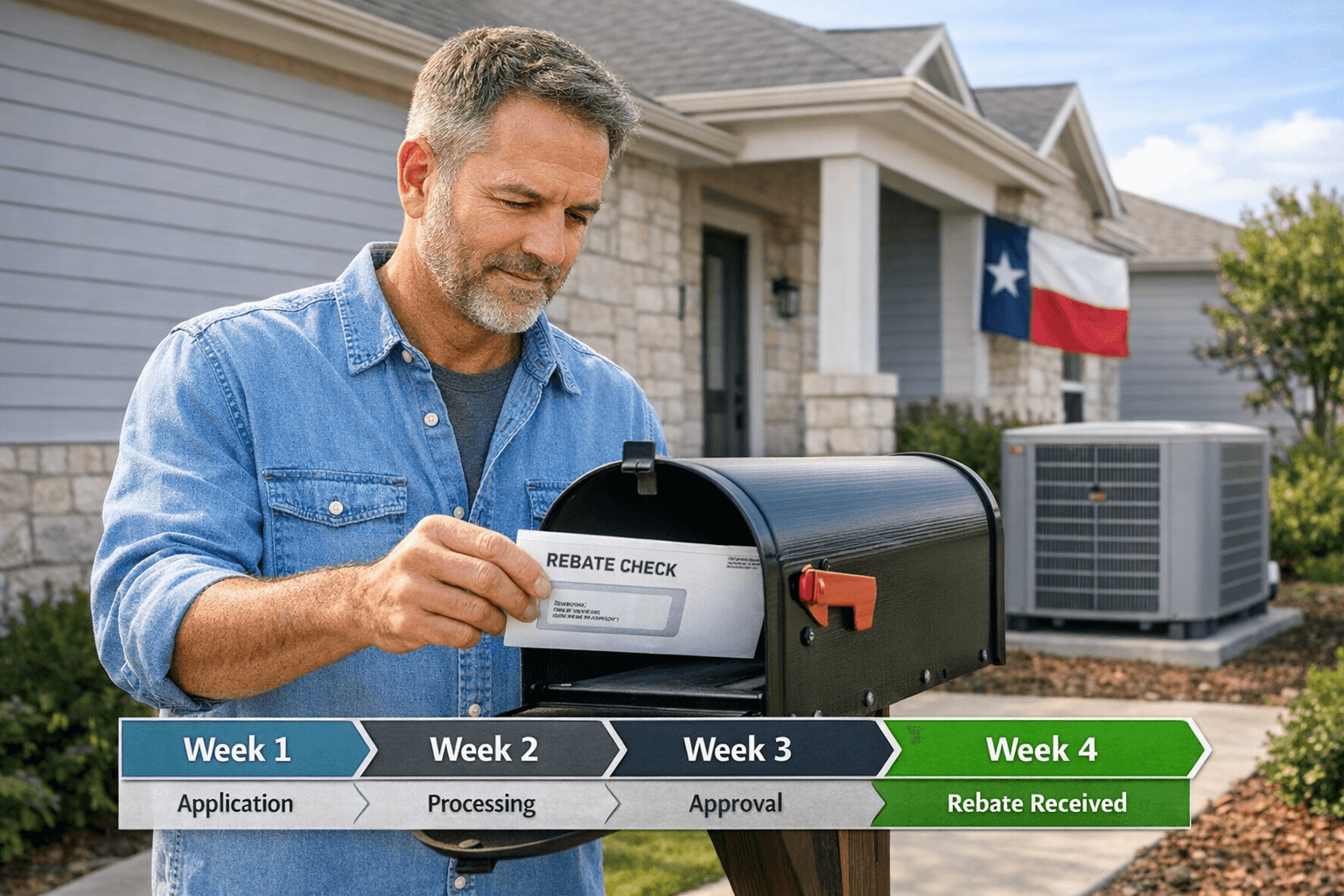 Texas homeowner checking heat pump rebate status