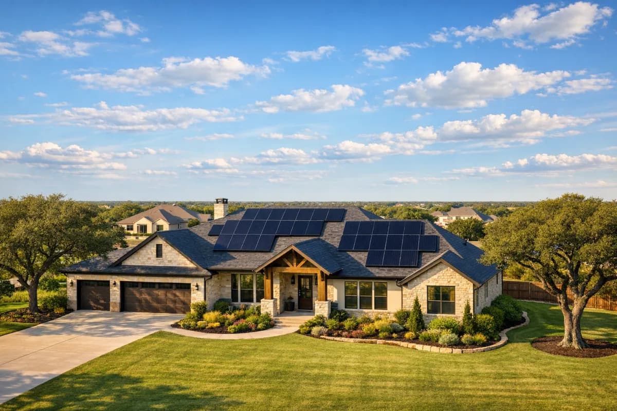 Solar panel installation on a Texas ranch-style home
