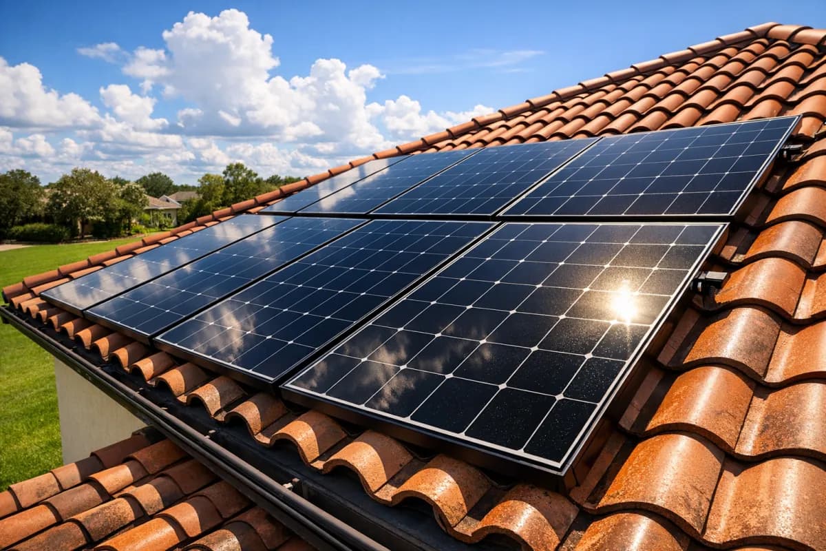 Solar panels on a suburban Texas home with big sky