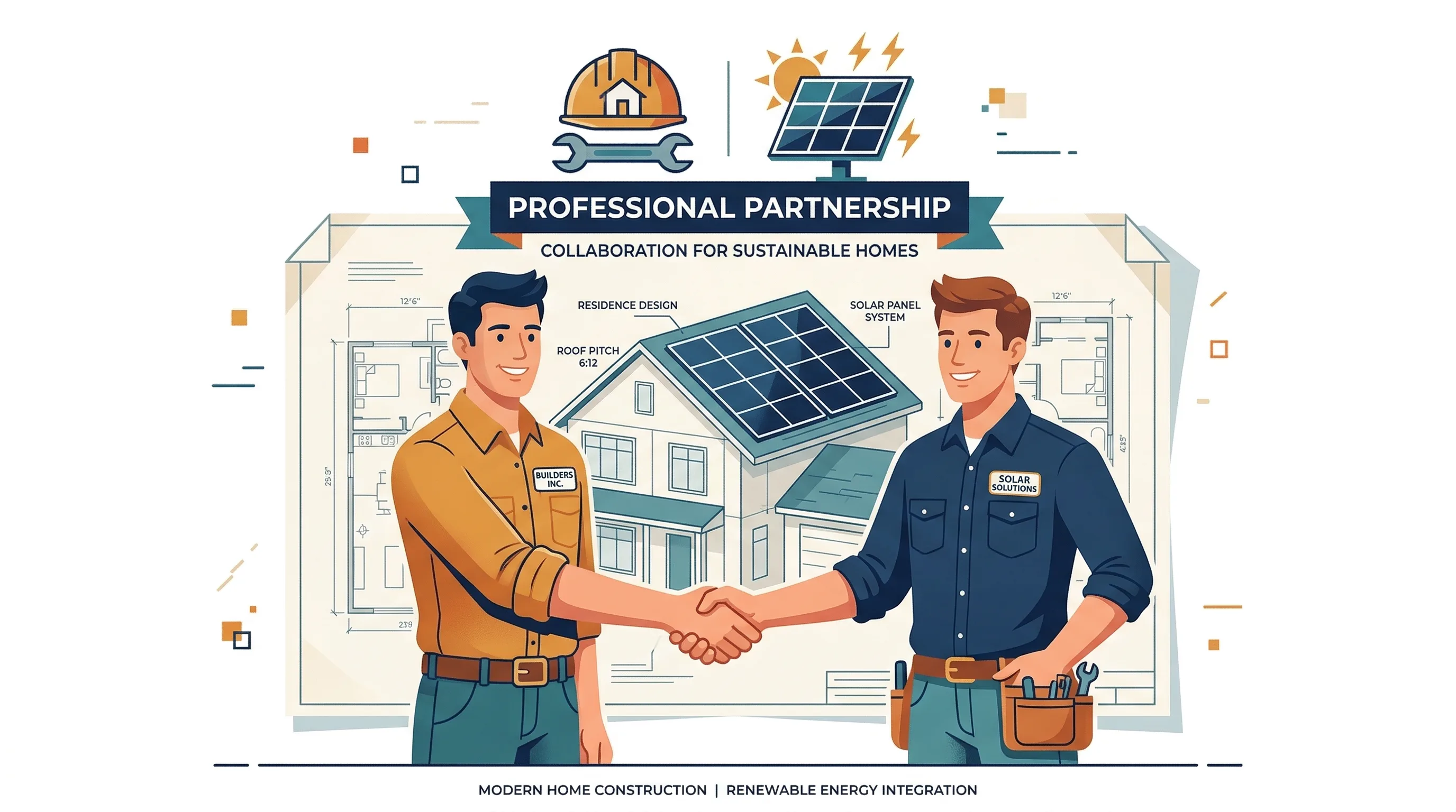 Builder and solar installer shaking hands at a new construction site in Texas
