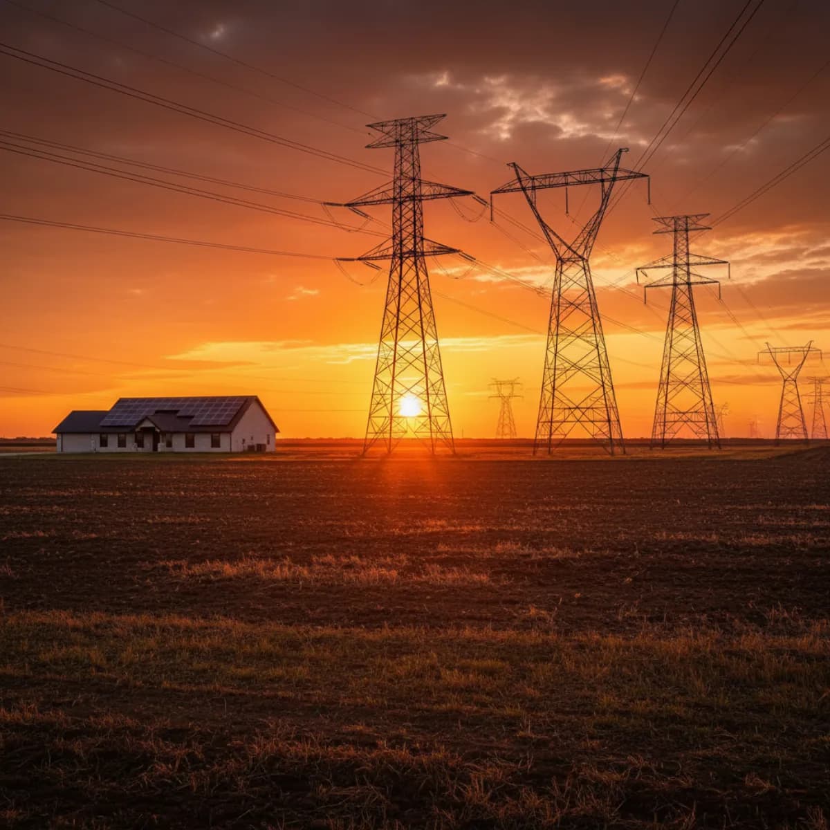 Texas transmission lines and solar installation illustrating ERCOT 4CP reform impact