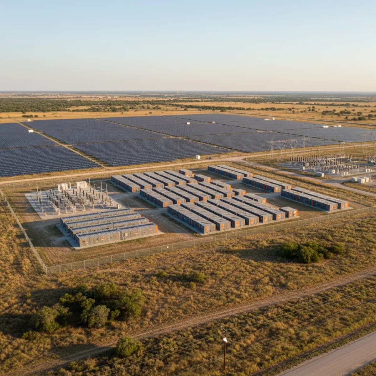 Texas utility-scale solar array with co-located battery storage — JETI-eligible dispatchable hybrid plant