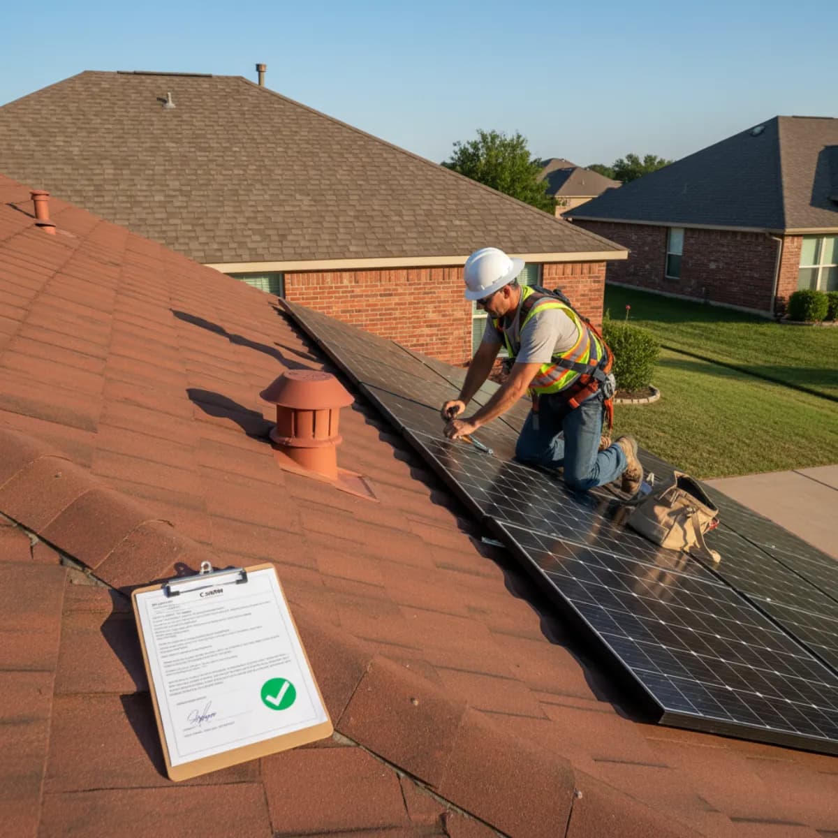 Texas solar installation crew completing a rooftop installation under SB 1202 streamlined permitting