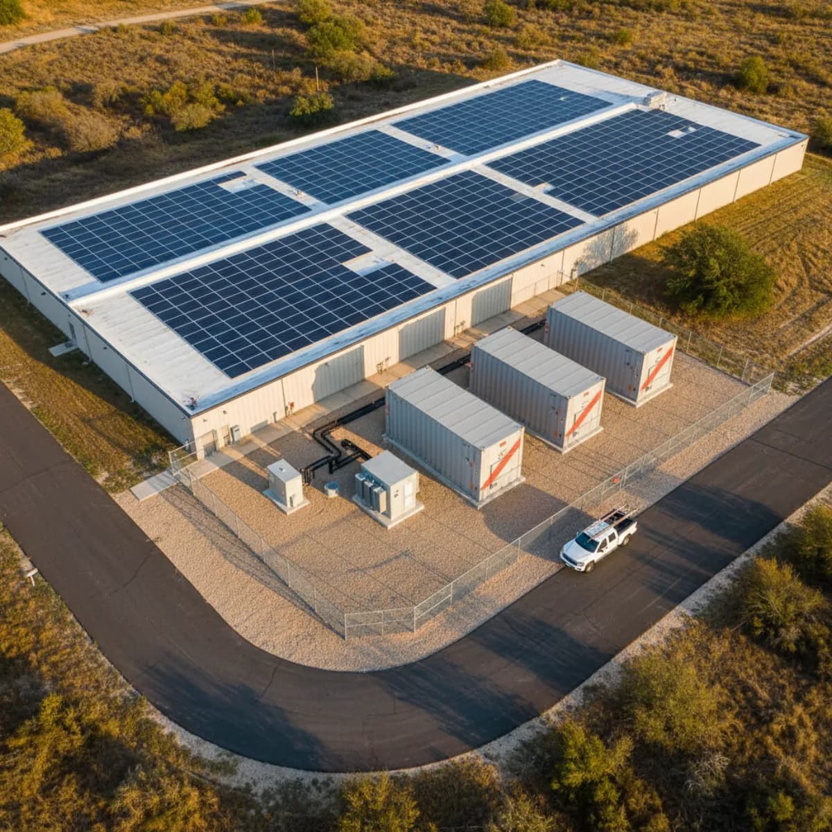 Texas industrial facility with rooftop solar and commercial battery storage — TCEQ NTIG eligible project
